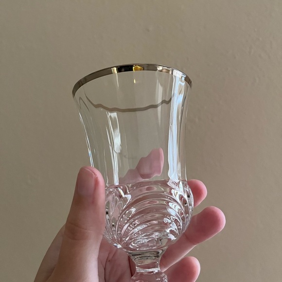 2 Royal Crystal Rock Glass Aurea Silver Rimmed - Picture 3 of 6